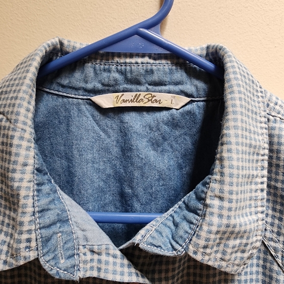 Vintage Vanilla Star Blue Gingham 100% Cotton Button-Up Shirt Size L - Picture 12 of 12